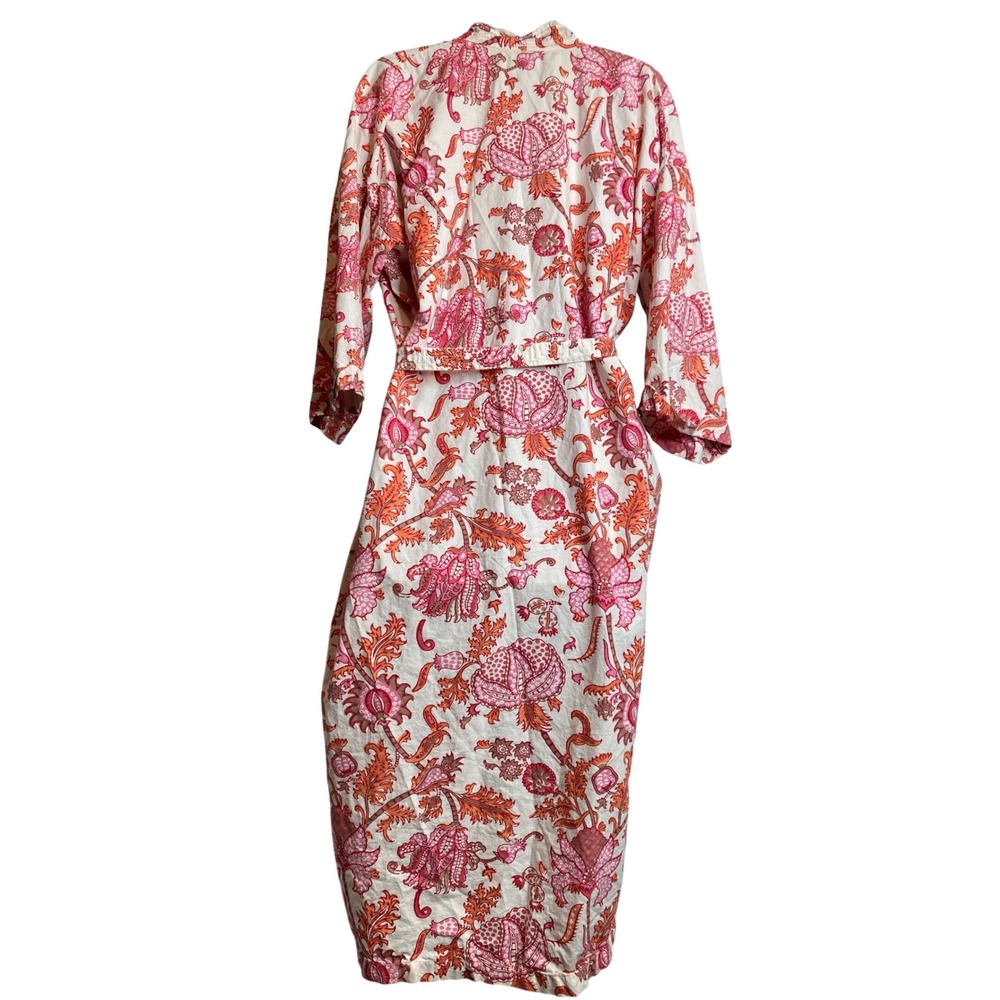 Roberta Roller Rabbit Cream Kimono Robe with Pink and Orange Floral Paisley - Picture 2 of 13